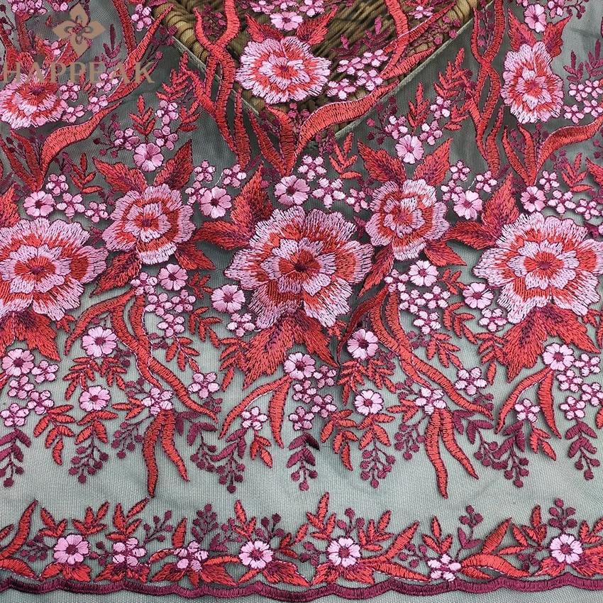 HAPPEAK High Grade Soft Embroidery Flower Lace Fabric Breathable Tulle Embroidered Fabric for Dress