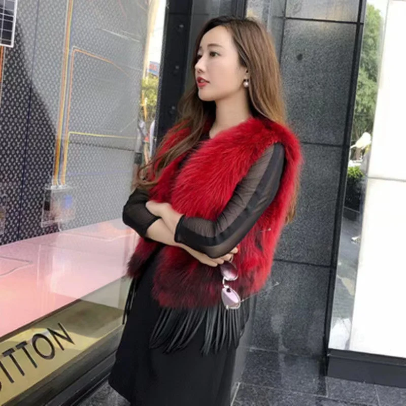 Custom Winter Waistcoat Women Girls Vests Raccoon Fur Rabbit Fur Overcoat XS Slim Trench Sleeveless Long Short Length Options