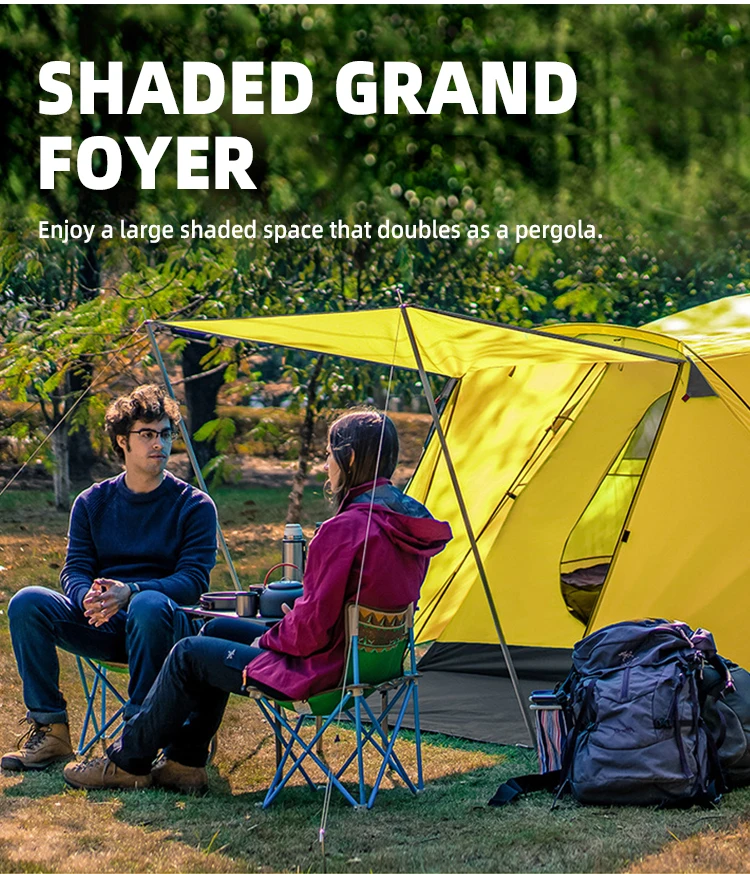 Large Size Double-Layer Outdoor Camping Tent One Bedroom One Living Room Fiberglass Summer Mountain Hikes Polyester Dome Tent