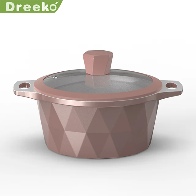 Роскошная розовая Алмазная кастрюля алюминиевая антипригарная керамическая посуда наборы со стеклянной крышкой