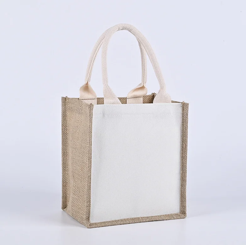 Wholesale custom printed large eco friendly reusable handmade gift carrier gunny fabric sack shopping jute tote burlap beach bag