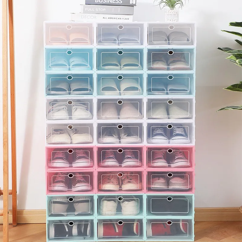 storage foldable box Plastic Clear Sneaker Drop Front Shoe Box Organizer Transparent Stackable storage shoe boxes