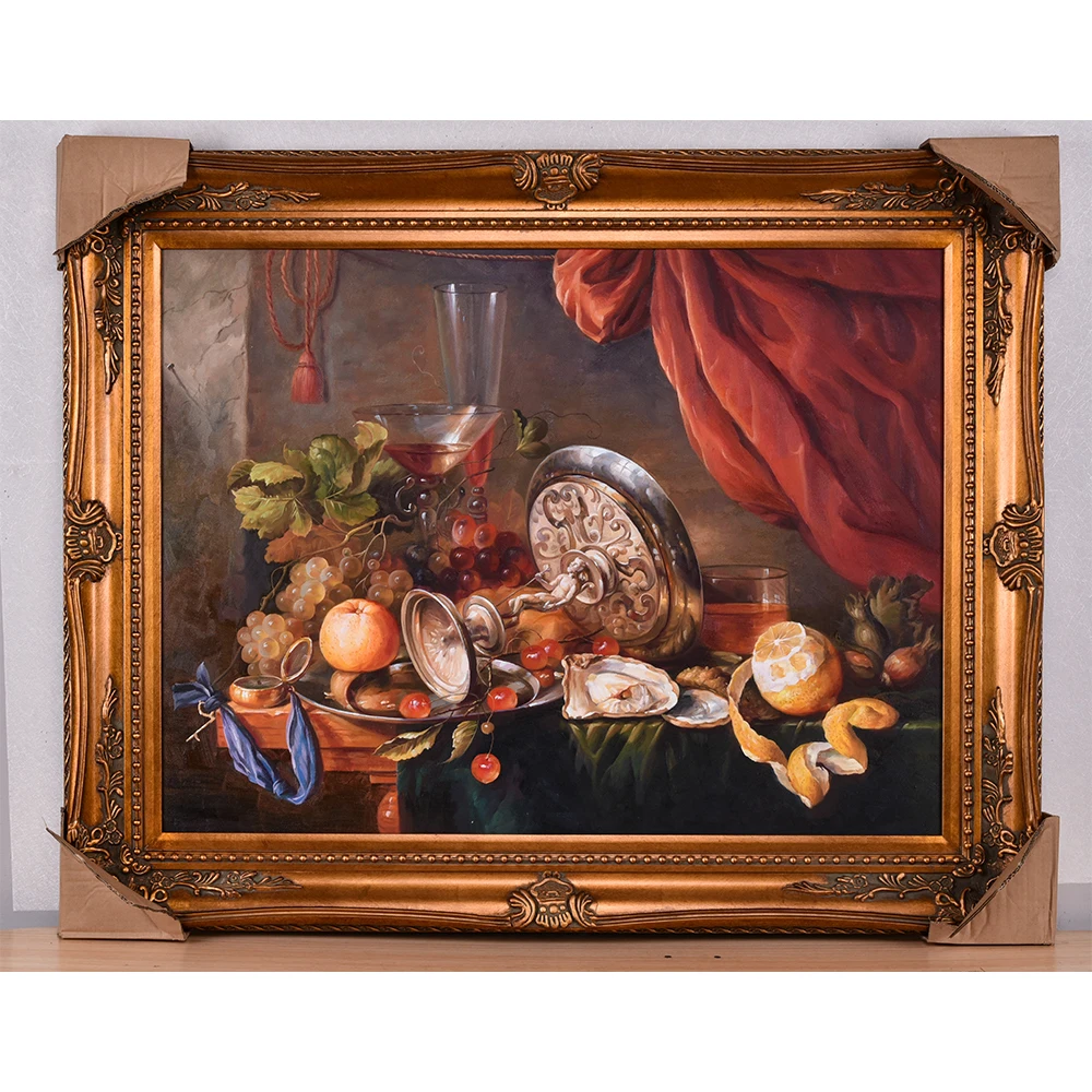 Antique Handmade Carving Classic Ornate Baroque Style Gold Foil Art Large Luxury Painting Frame