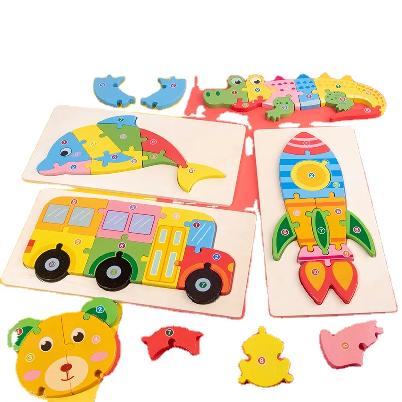 Лидер продаж 3d деревянные головоломки игрушки животные транспортировка деревянный пазл развивающая
