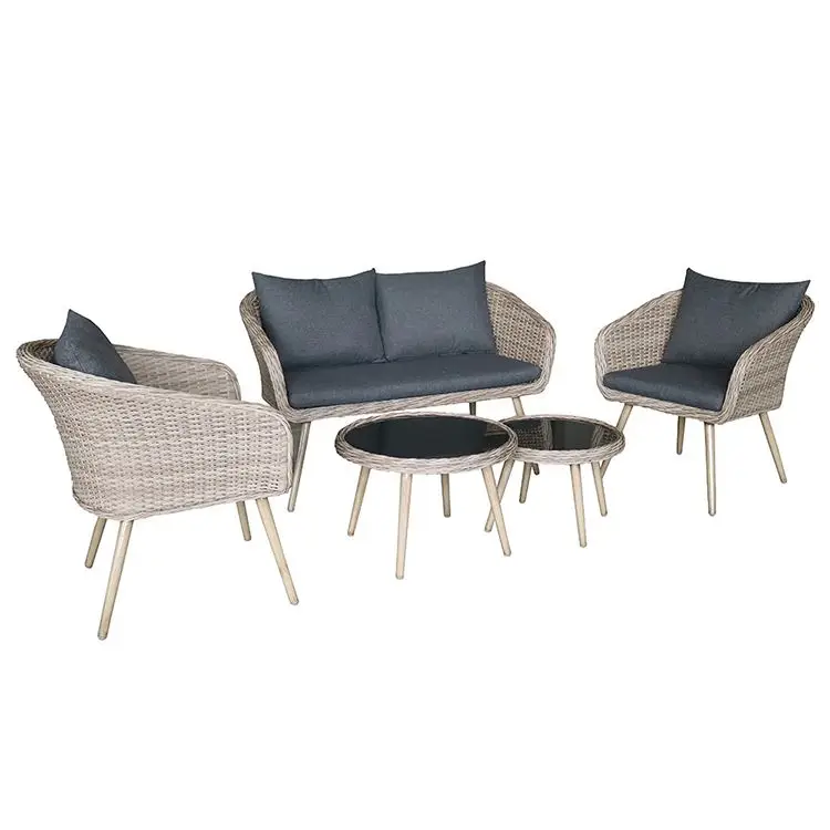 Уличный современный садовый набор из ротанга, набор плетеных диванов и стульев, мебель для патио с матовыми ножками