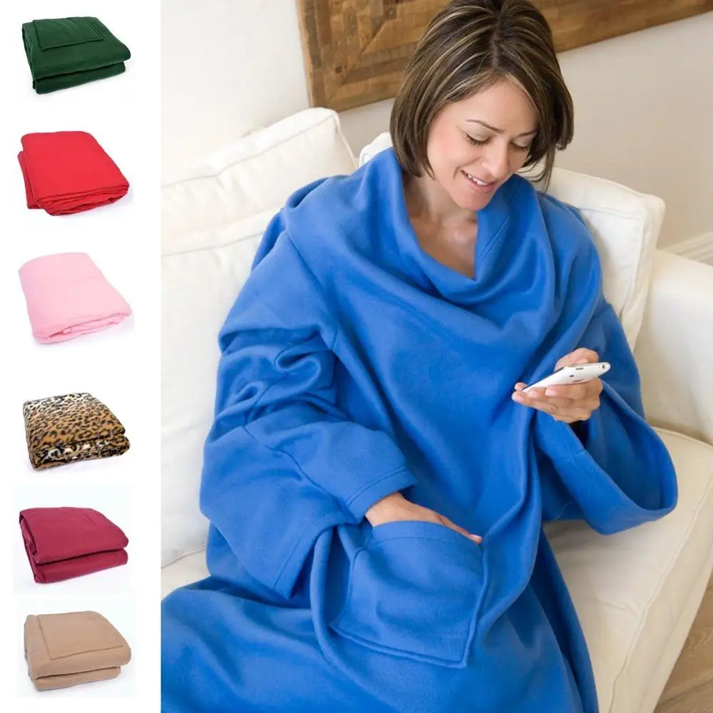 Bsci  high quality  Wearable tv sofa fleece throw blanket hoodie lazy creative  TV blanket with sleeves