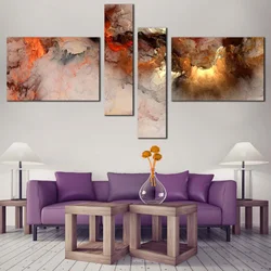 Modern Abstract Canvas Wall Art, Orange White Smoke Texture Abstract 4 Piece Canvas Print, Embossed Fractal on Canvas Set