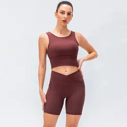 Custom Women Active Wear Compression Biker Shorts Yoga Set Woman Bra Leggings Outfit Gym Fitness Workout Sets with High Waist