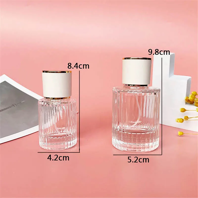 Ruizhuo 30 ml 50ml Transparent Round Flat Spray Bottle Glass Empty Spray Bottle Perfume Liquid Dispenser for Makeup Skin Care