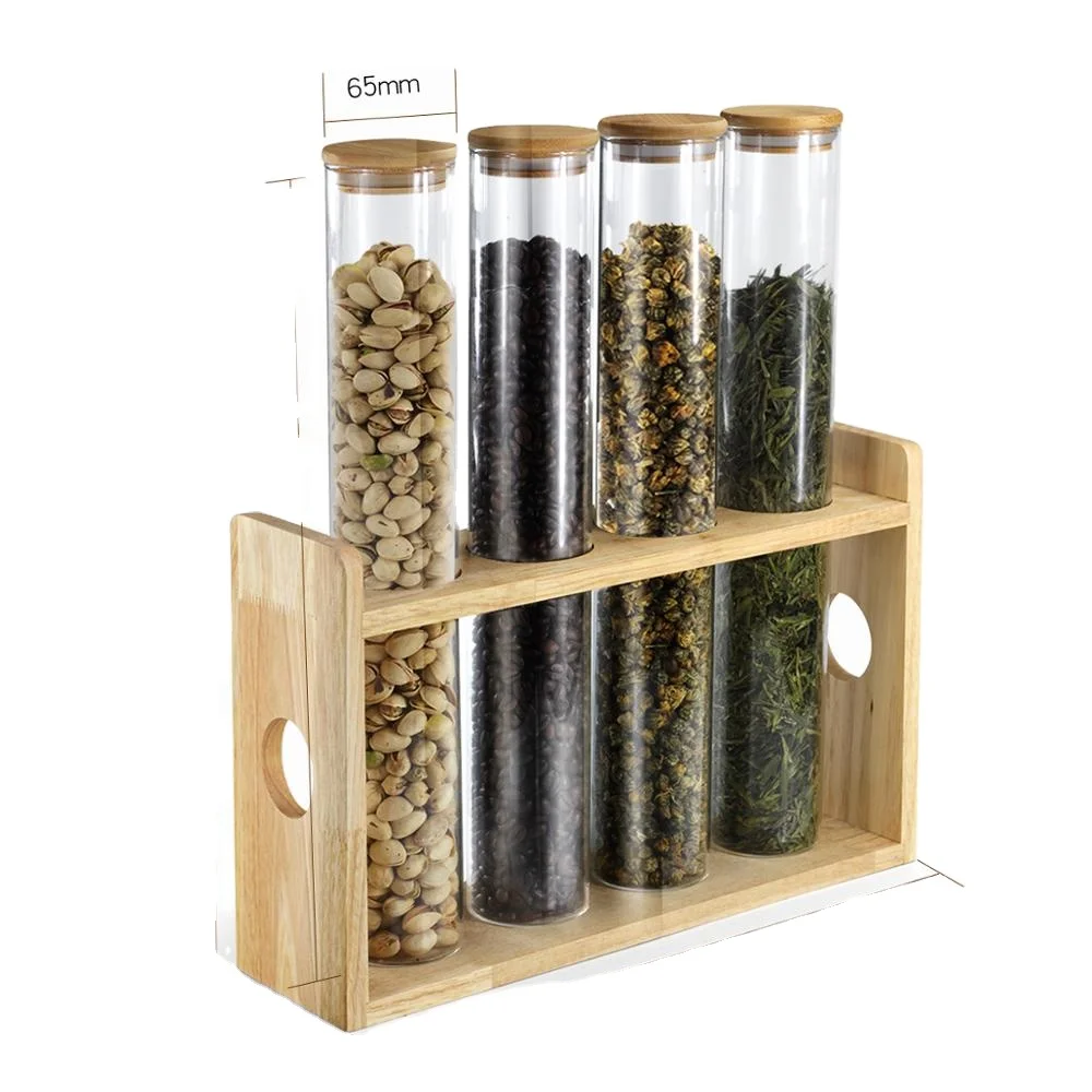Diameter 65MM, height 600MM 3 glass tubes, 3 hole Log display for tea coffee and sugar glass storage containers