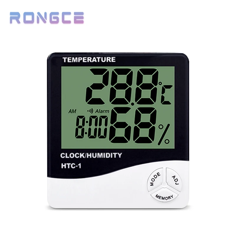 
LCD Electronic Digital Temperature Humidity Meter Thermometer Hygrometer Indoor Outdoor Weather Station Clock HTC-1 C/F Switch 