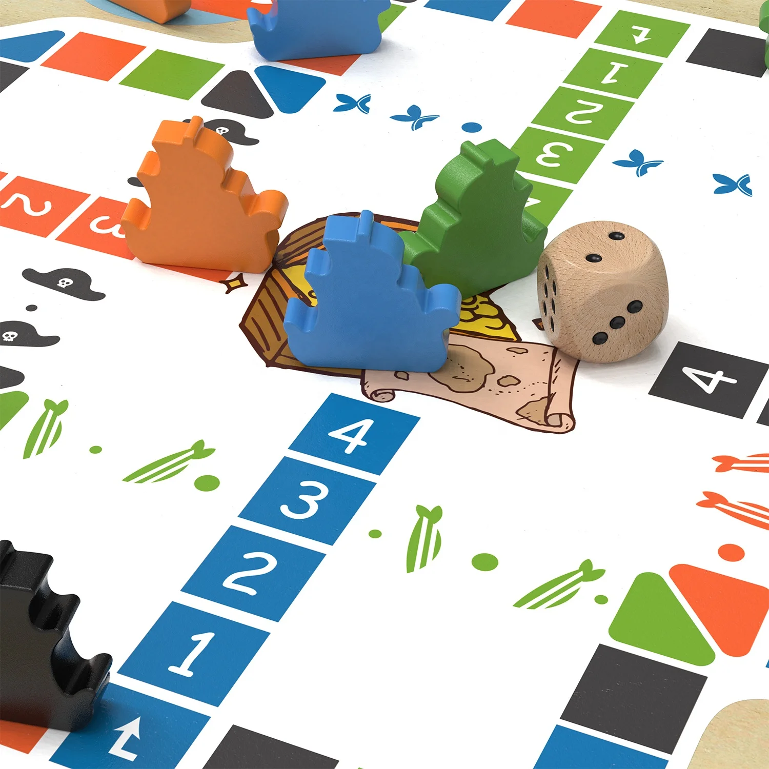 Montessori Kids Educational 2 In 1 Wooden Chess Board Game Sets Popular Pirate Ludo Chess Game And Goose Chess Sets