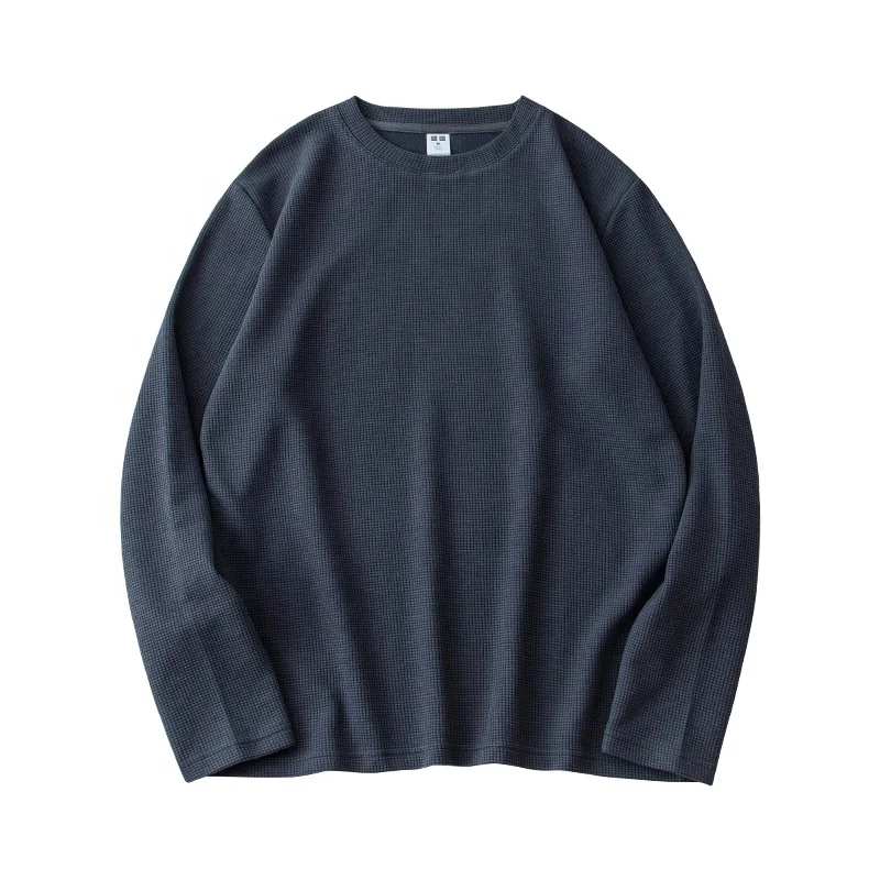 Custom long sleeve high quality cotton waffle knit t shirt heavyweight plain men shirt