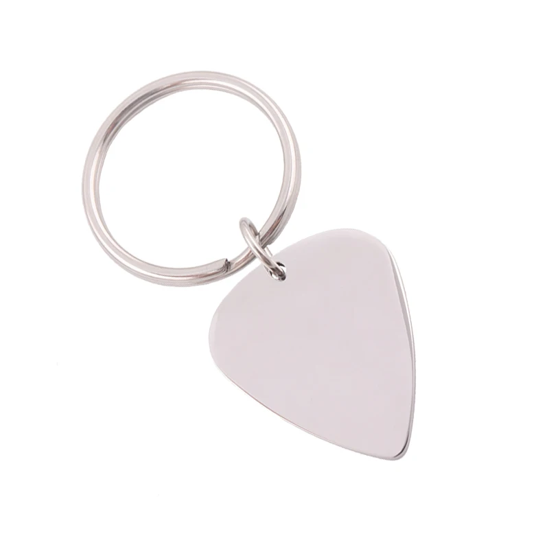 Trendy Fashion Custom Engraved Stainless Steel Guitar Picks Keyring Key Ring Chain Keychain