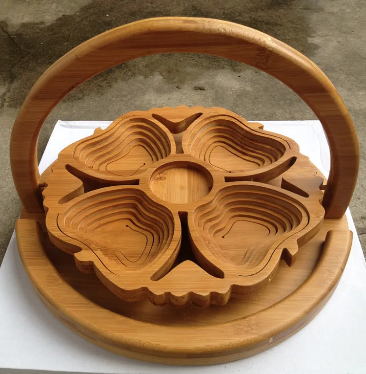 Foldable Bamboo Fruit Basket Apple style in Plum Shape