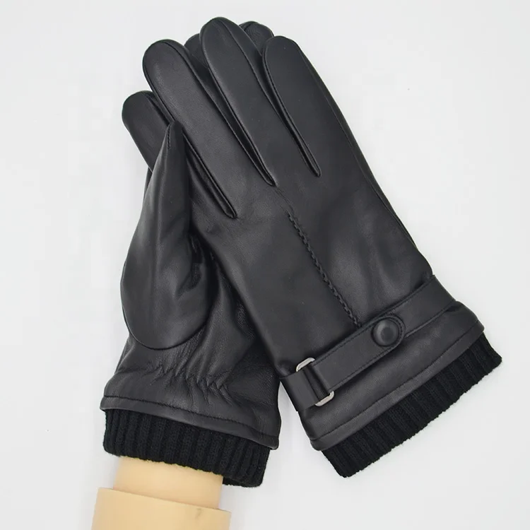 Custom Lambskin Black Leather Gloves Winter Keep Warm Fashion Leather Gloves Men