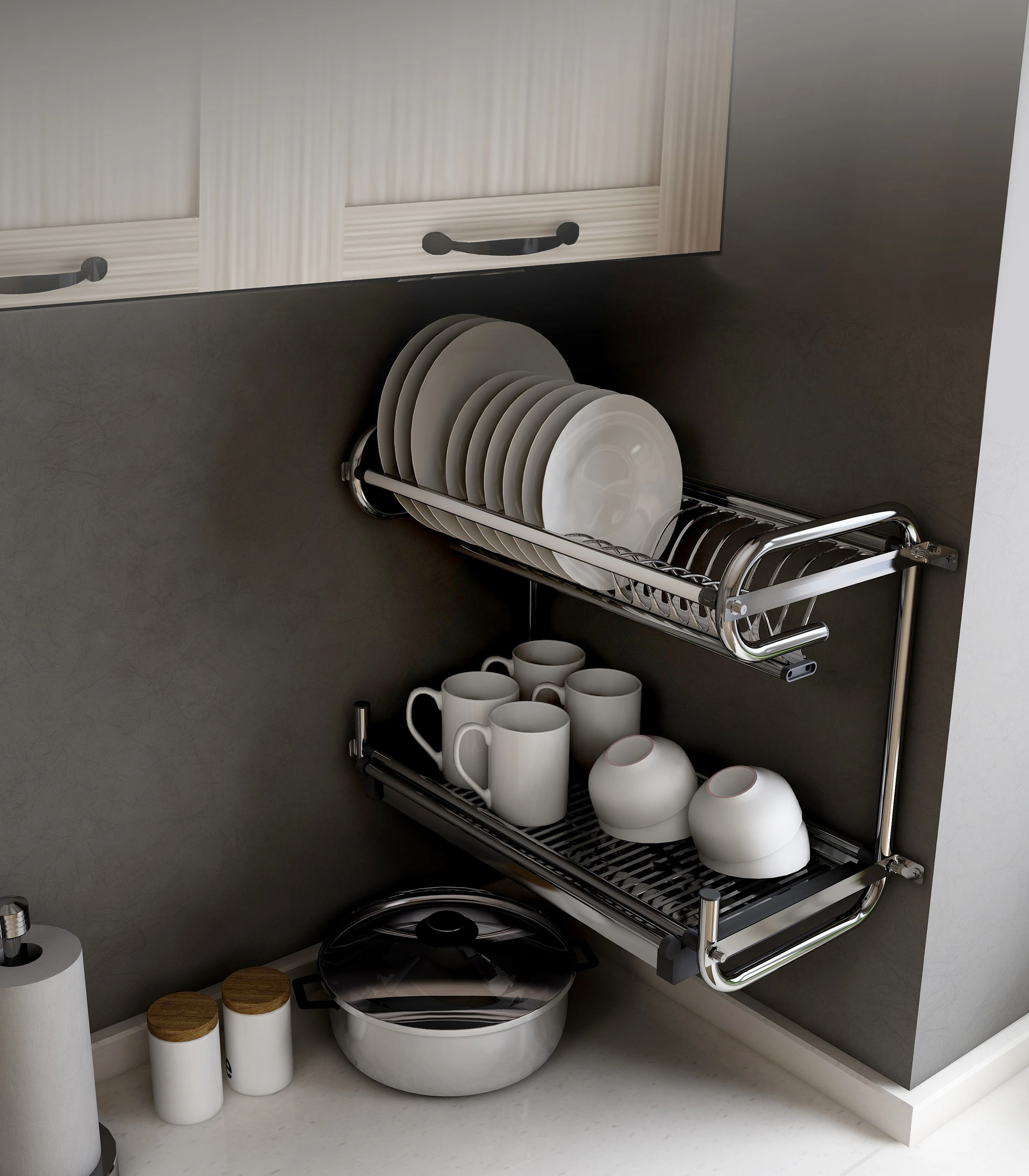 New Item with Patent of Assembely Telescopic Dish Rack Cabinet for Kitchen Bowls and Dishes