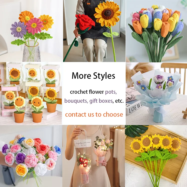 Wholesale Artificial Knitting Sunflower Rose Daisy Crochet Flowers Bouquet Kit, Knitted Crochet Flowers Bouquet Gift