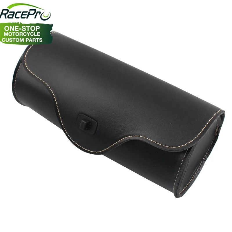 Motorcycle Barrel Saddle Bag Black PU Leather Side Tail Luggage Bag Tool Storage For Harley Cafe Racer Honda Suzuki Chopper