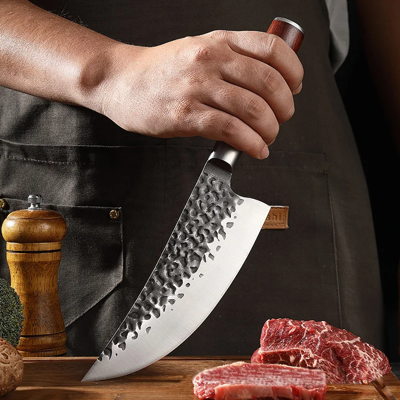 Handmade Forged High Carbon Steel Kitchen chef cleaver Knife Japanese Knives Set With Wood Handle