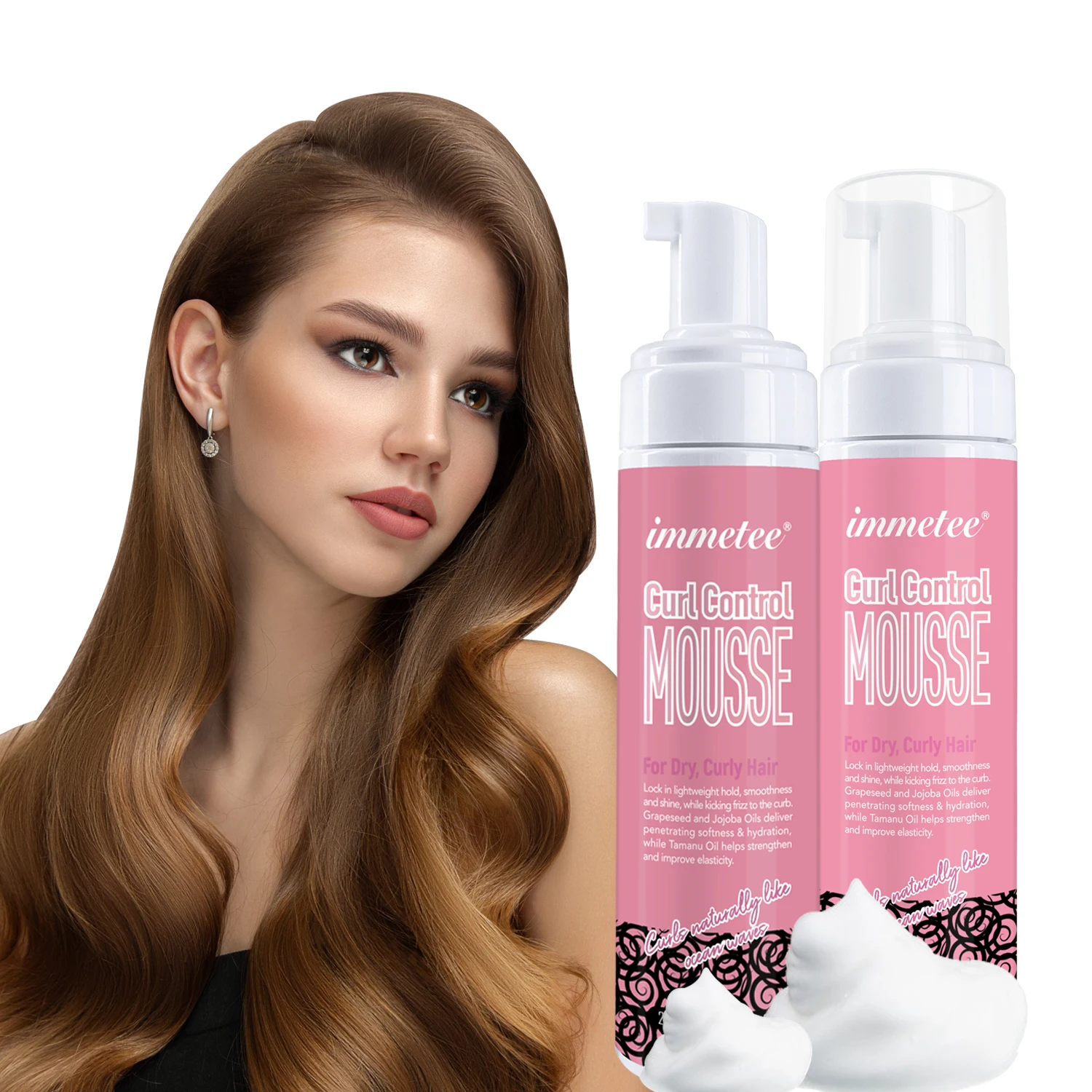 IMMETEE Curly Hair Foam Mousse Private Label Wholesale Organic Nourishing Anti-frizz Styling Hair Mousse for curly wigs