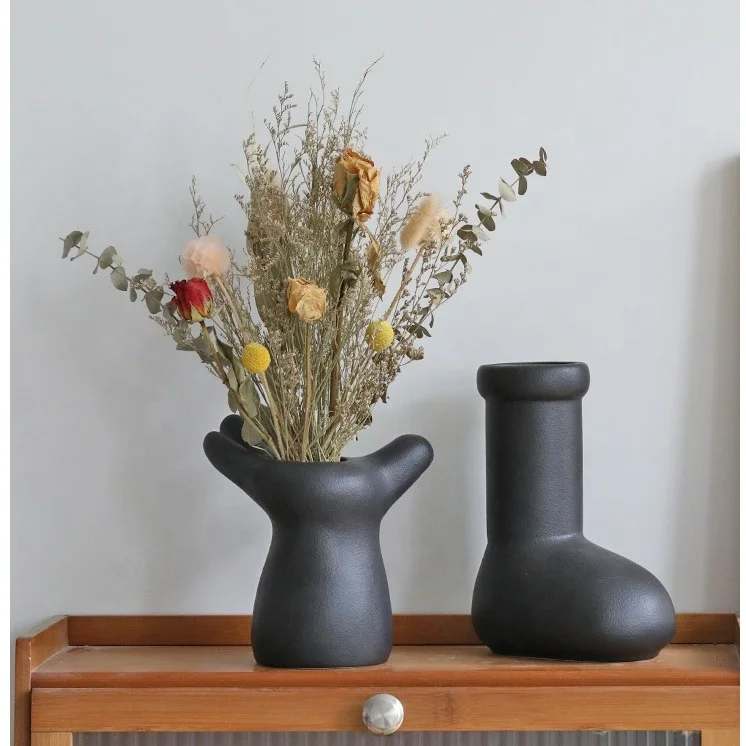 Hot Sale Creative Cartoon Shape Ceramic Vase Hand Shoes and Feet Design Industrial Style Modern Tabletop Ornament ceramic vase