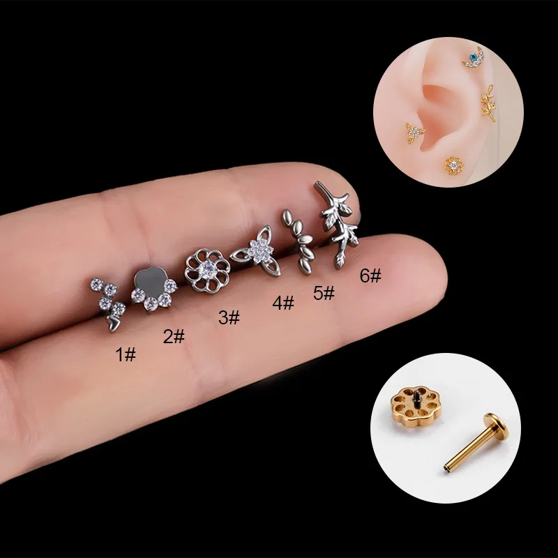 ASTM F136 Titanium Micro Insert Cubic Zirconia Triple Forward G23 Titanium Helix Ear Cartilage Tragus Studs Earring Lip Piercing