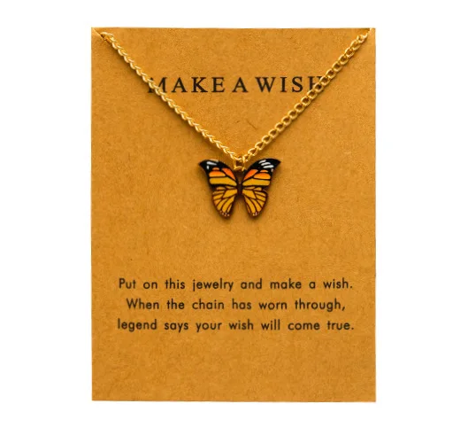 New Fashion Butterfly Necklace for Women Korean Vintage Colorful Pendant Gold Color Chain Necklace Jewelry Cardboard Gift