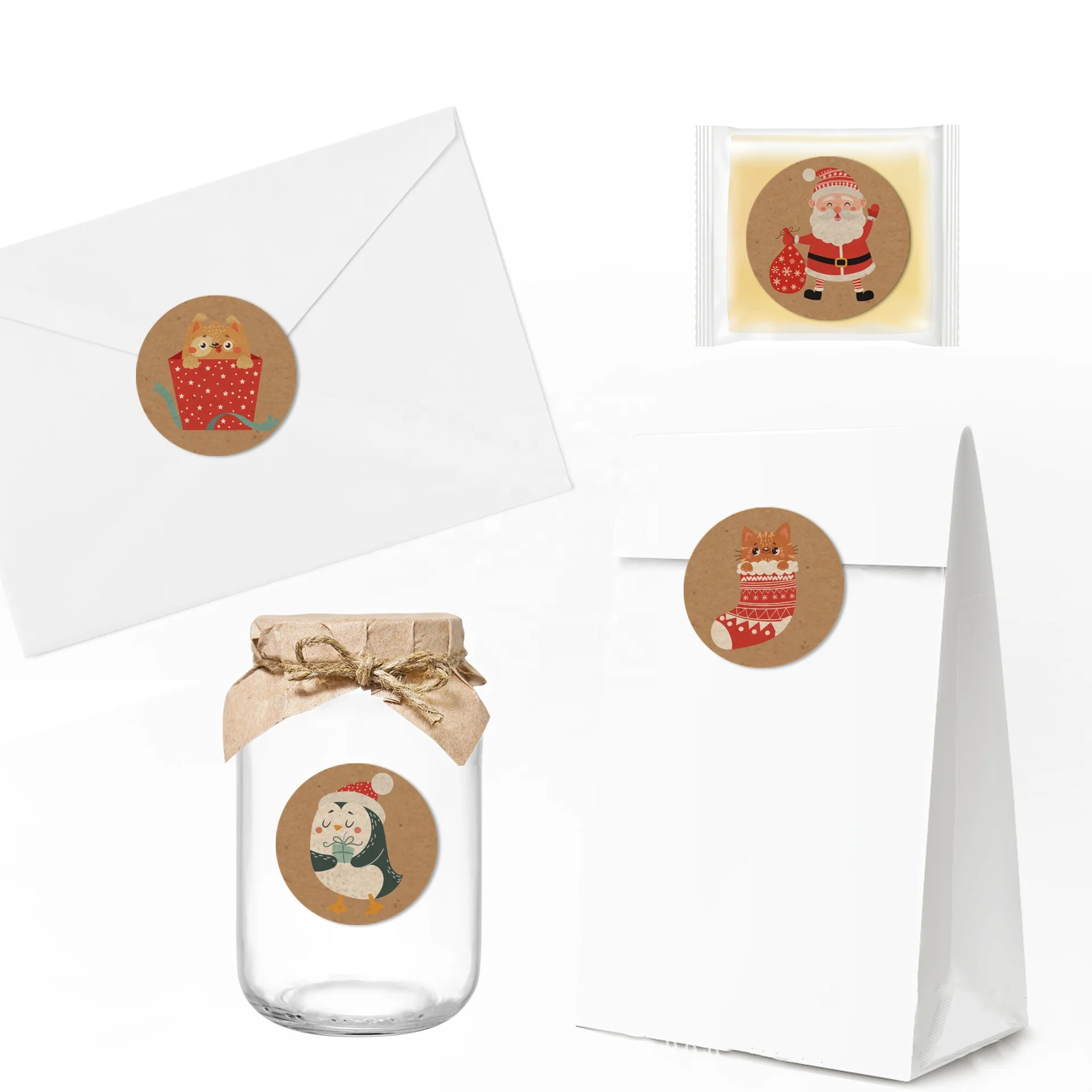 Party Christmas Kraft Paper Bag Stickers Envelope Mouth Stickers Gift Bag Stickers