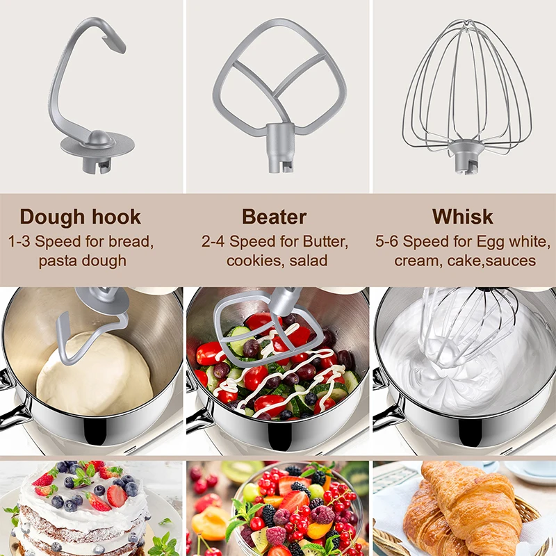 GQF-SM1505HL Chef Machine Factory Price OEM 5.5L 304 Stainless Steel 1500W Dough Blender Kneading Machine With Display Screen