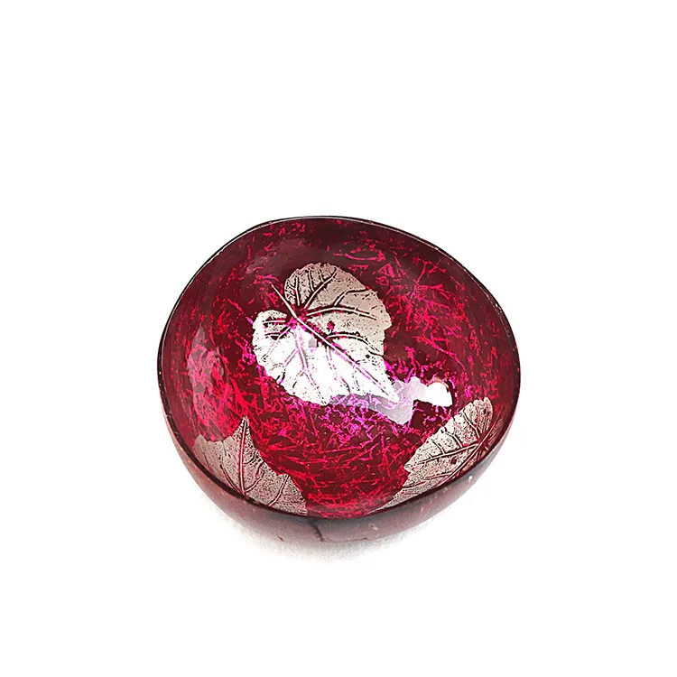 New design handmade painted flowers natural coconut shell wood lacquer bowl vietnamese salad candy bowl