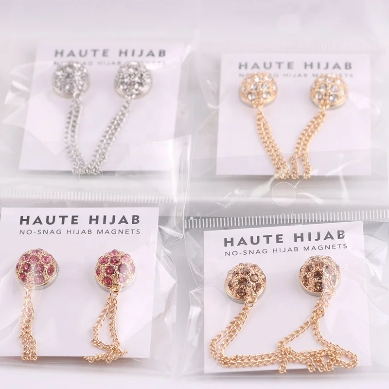 2021 new magnet buckle female Muslim strong magnetic hijab pin anti-glare buckle chain diamond brooch decoration