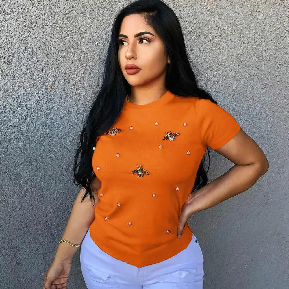 Ecowalson 2019 летняя новая эластичная женская футболка большого размера с украшением бабочки и круглым вырезом