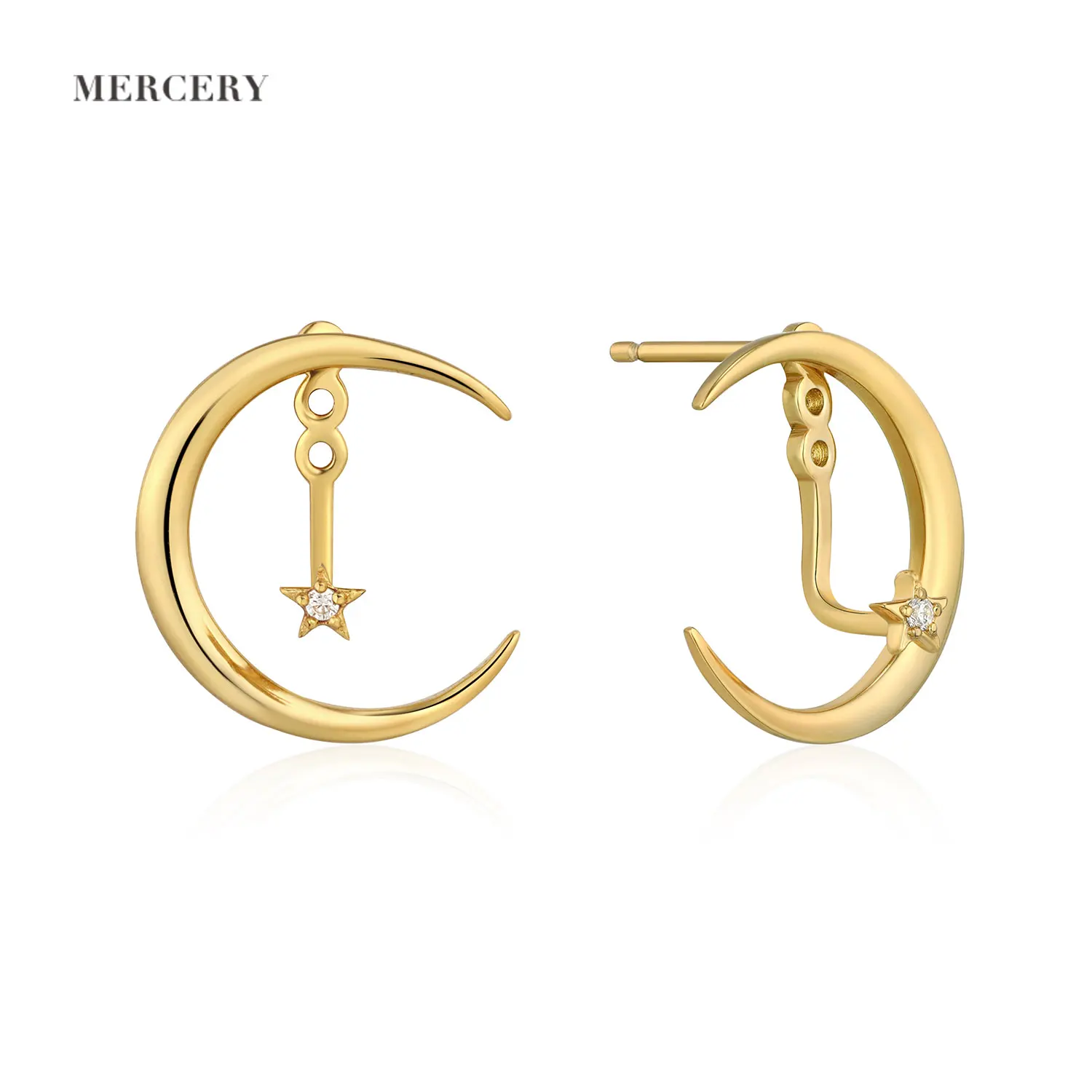 Mercery Jewelry Beautifully Designed Star And Moon Earrings Carnival Halloween Jewellery 14K Gold Plated Silver Earring