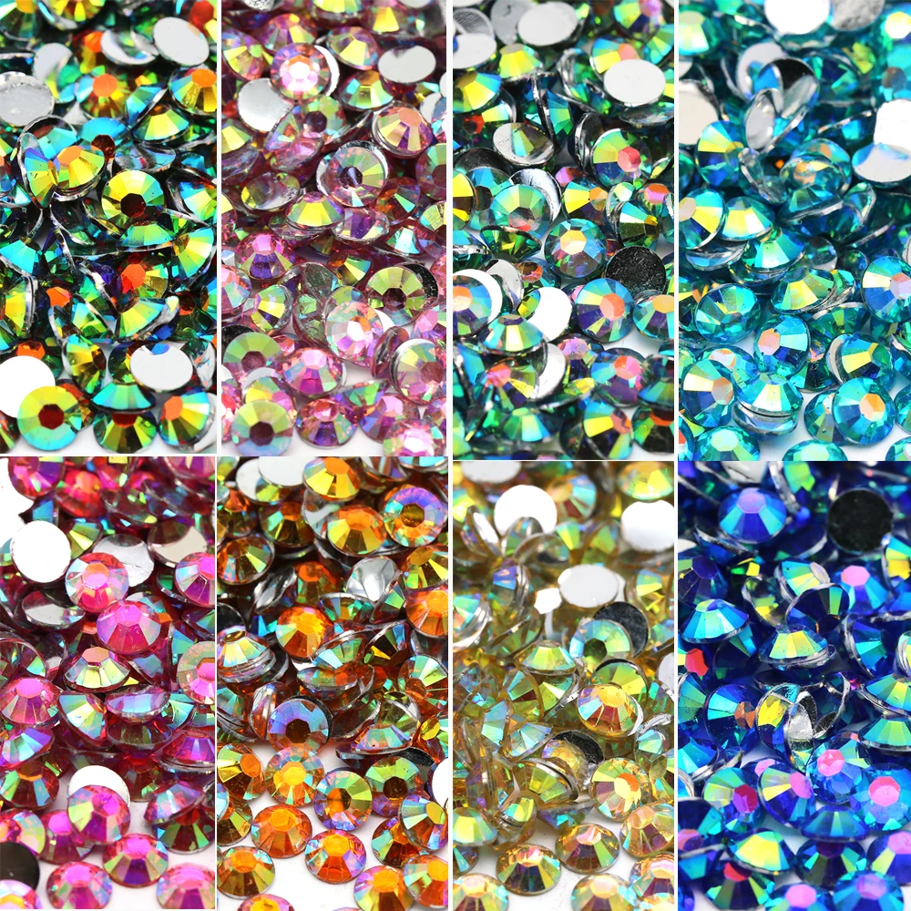 XULIN 4mm Plated 10 Kinds New Colors Crystal Flat Back Loose Round Resin Rhinestones Stones in bulk