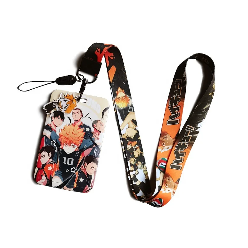 Japanese Anime Haikyuu Cartoon Card Sleeve Lanyard for Neck Strap Key Chain ID Pass Card Holder Polyester Lanyards