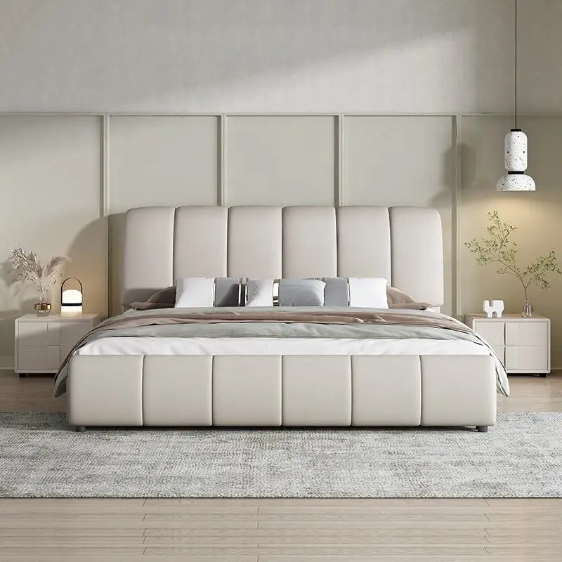 Kainice Leather Upholstered Bed Gas Lift Storage Soild Wood Design King Size Bedroom Furniture Wooden Bed Frame With Drawers