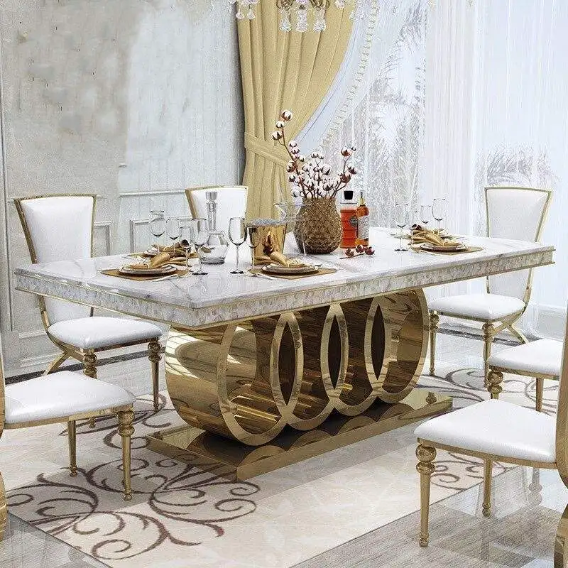 Luxury dining room furniture golden dinning table and chair set with 4/6 chairs full dining table set marble top dining table