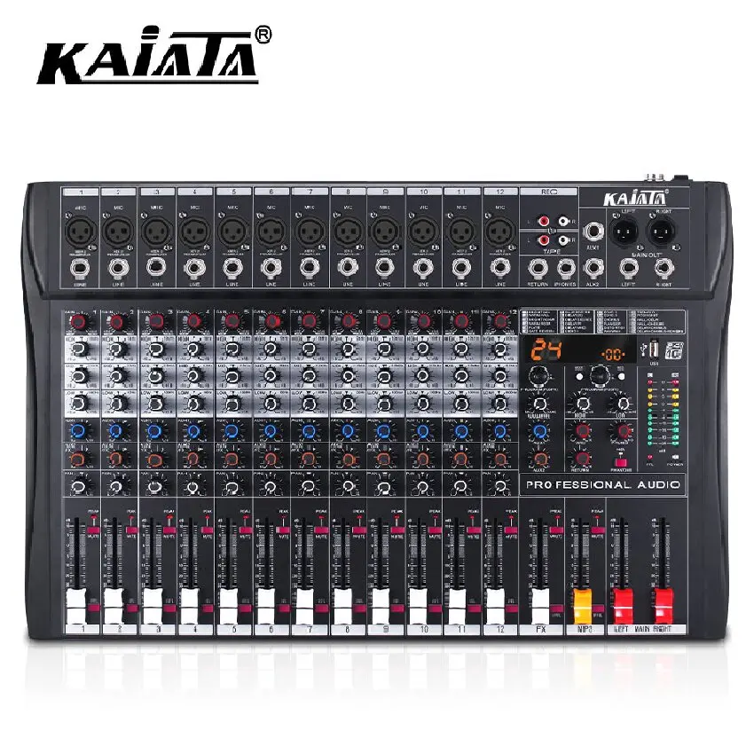 KAIKA RX12-1 Professional 12-channel Audio Mixer 48V Phantom USB high, medium and low karaoke mixing console DJ