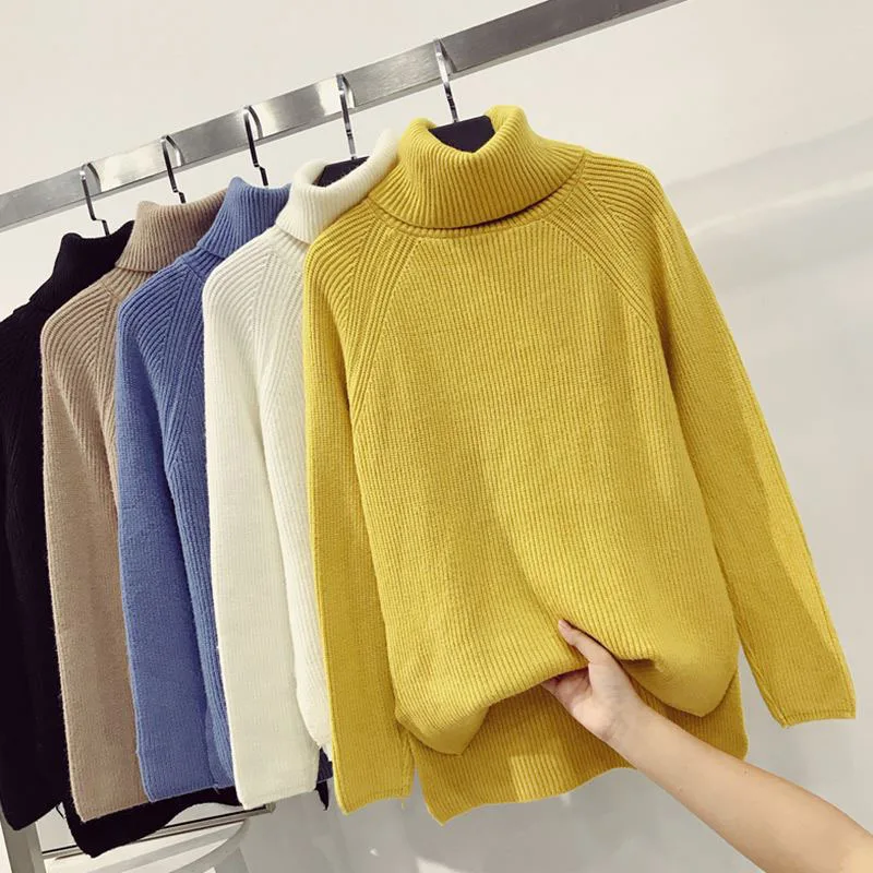 
long-sleeved wild knitted bottoming shirt women autumn and winter loose lazy wind pullover turtleneck sweater 