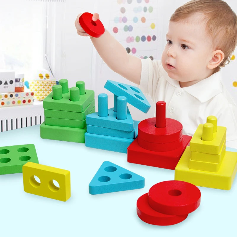 High quality wooden four color match children game toy multi function Montessori matching educational toys for kids boys girls