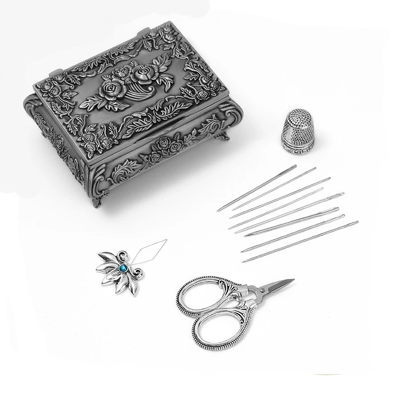 New Arrival Hand Sewing Tool Needlework Storage Box Vintage Metal Sewing Kit Set