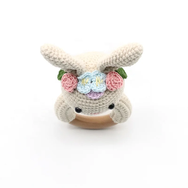 Высококачественное деревянное кольцо с милыми животными на заказ, детская погремушка-кролик ручной работы