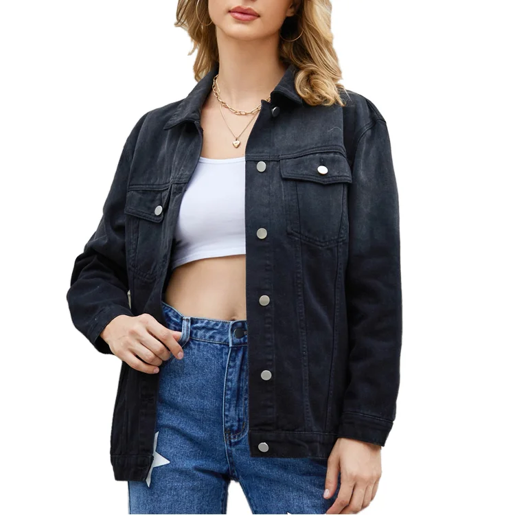 Wholesale jean black denim jacket fashion casual solid gradient color denim jackets button breathable washed techniques autumn