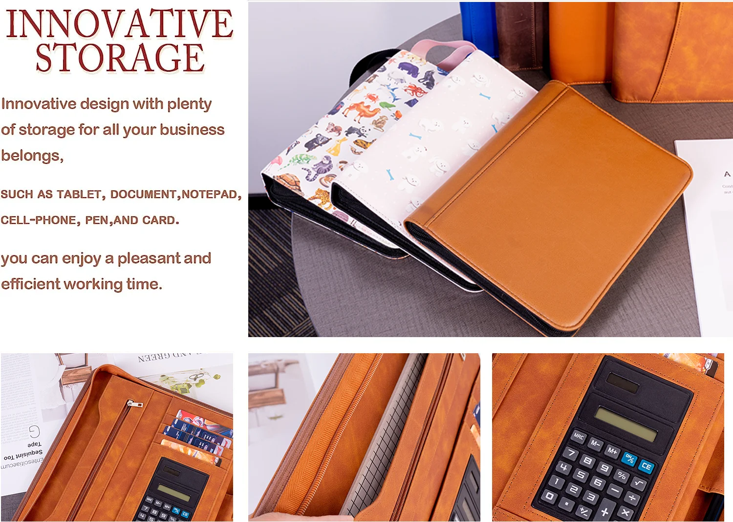 New Fashion PU Leather A4 Document Folder Portfolio Padfolio zipper board Conference Signature Folder