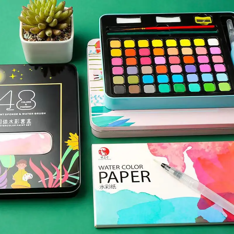 Wholesale 24/36/48 Colors Watercolor Paint Sets Solid Watercolour Paint Watercolor Pigment School Painting Drawing Art Supplies