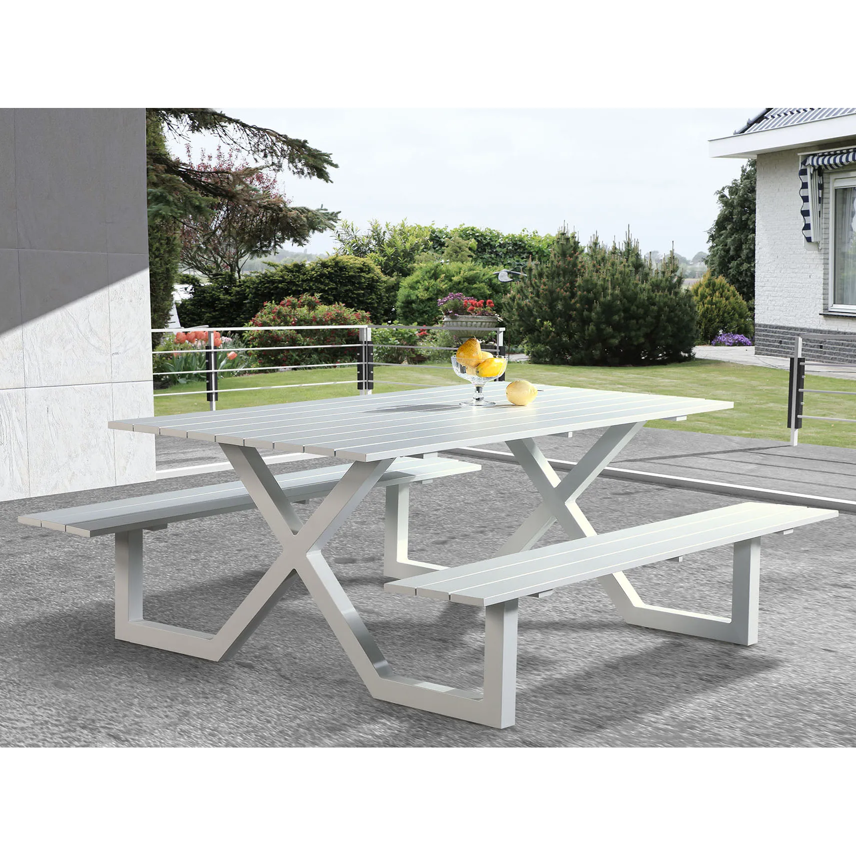 
2021 Jiahe Factory Sale Restaurant camping aluminium integrated style outdoor dining table and chairs 