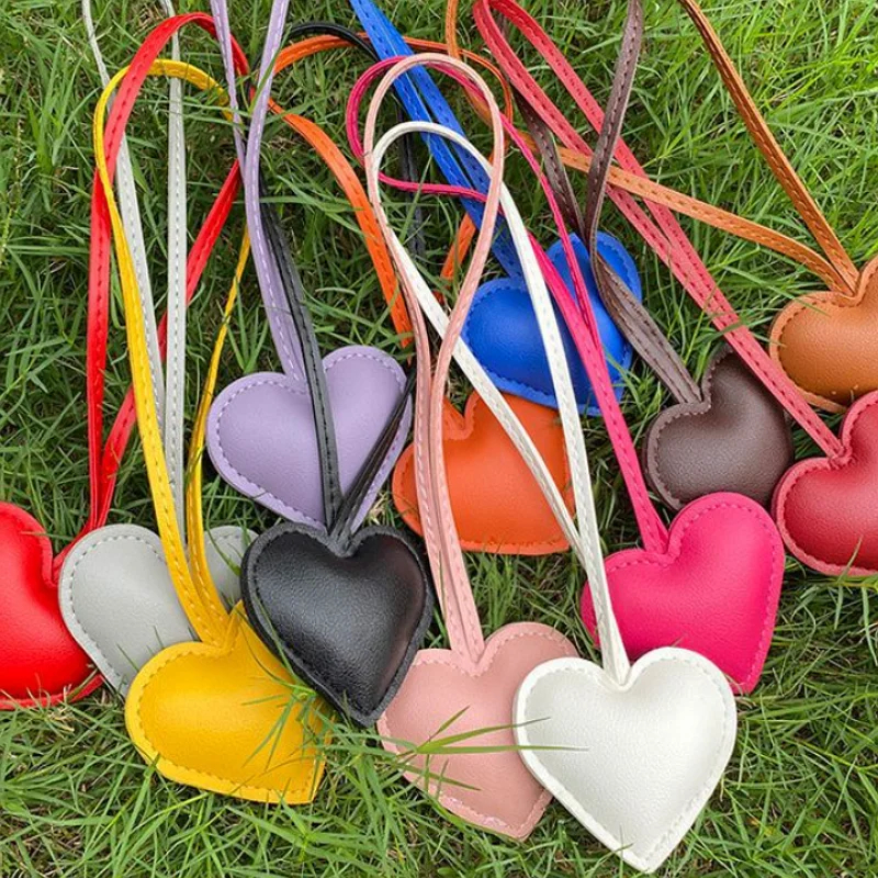 Cartoon Leather Bag Pendant Keychain Chic Heart Charm for Backpack & Bag Decoration Promotional Bag Accessories