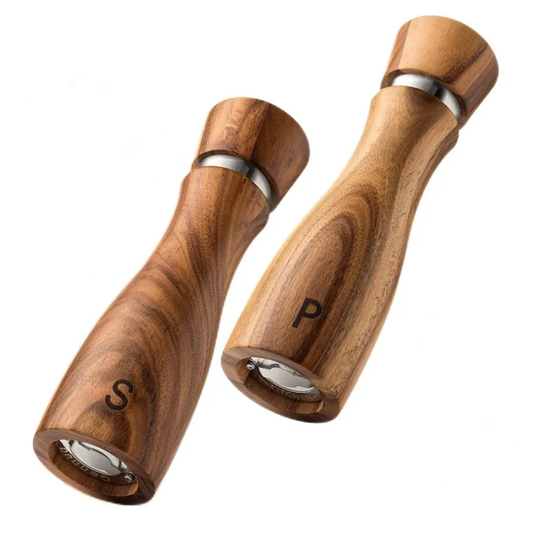 Wood Salt and Pepper Grinder Mills Sets,Pepper Mills Adjust for Customized