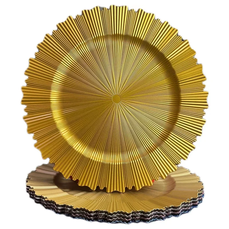2022 New Arrival Wholesale Price Unbreakable 13 Inch Gold Reusable Decorative Plastic Chargers Plates For Wedding